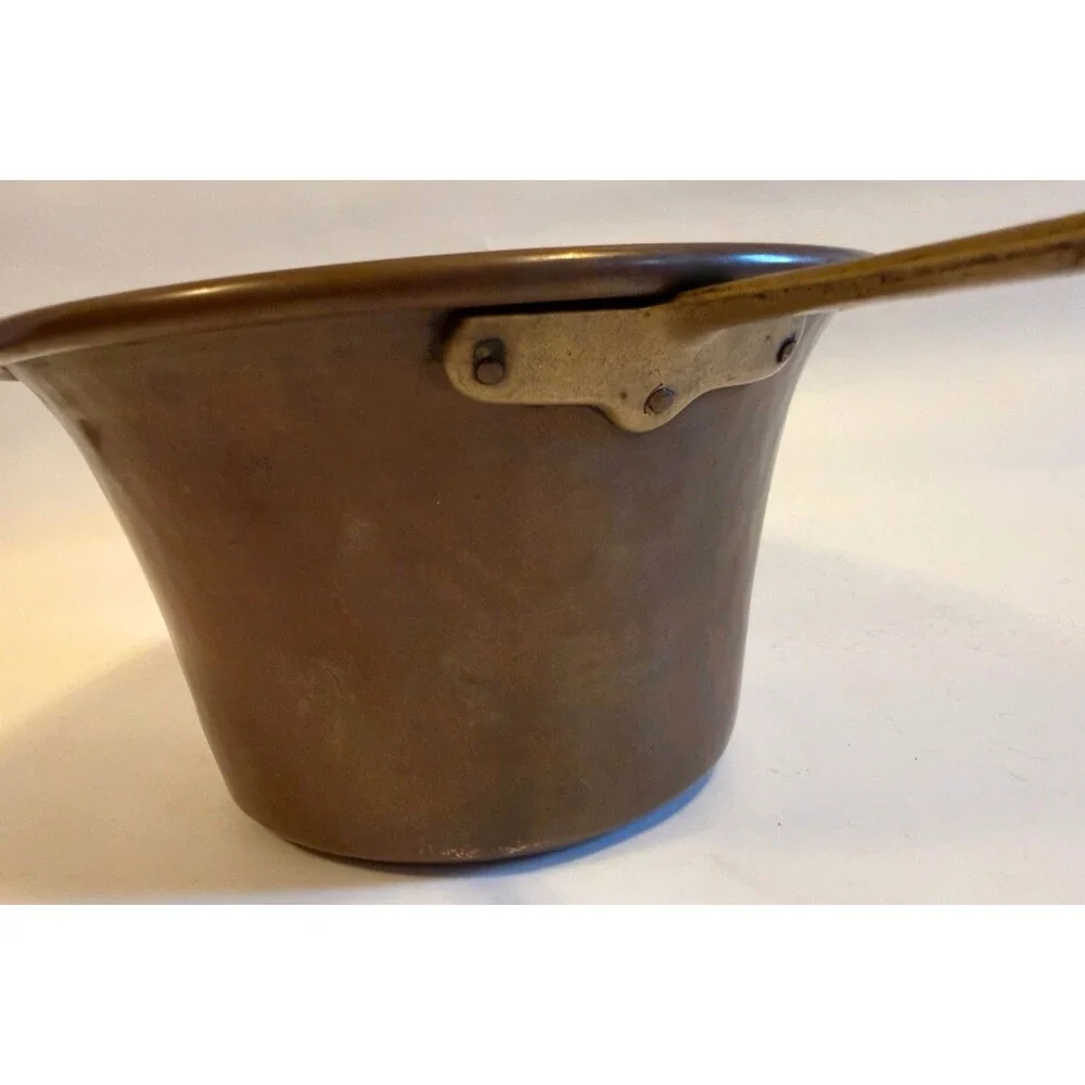 Vintage Italian Hammered Copper Large Polenta Pot Rame Lilium Italy Brass Handle